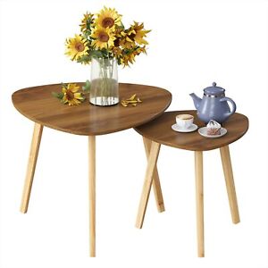 Nesting End Table Set of 2 Coffee Table Modern Side Table Balcony Walunt Bamboo