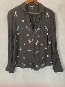 Topshop Women's Black Embellished Embroidered Beaded Sheer Blouse Size 6 - Picture 1 of 12