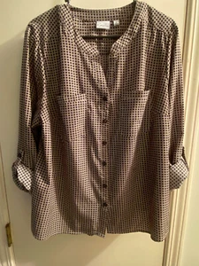 Kim Rogers Damen Plus 3/4 Ärmel gepunktet Knopfleiste Bluse - beige schwarz 2X - Bild 1 von 6