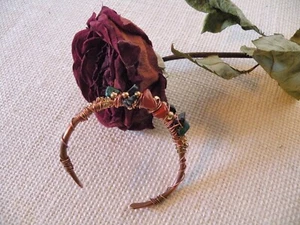 Copper Bracelet Cuff Red Jasper Obsidian Malachite Brass Beads Artisan Wire Art - Picture 1 of 12