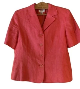 Talbots Womens Linen Cottagecore Classic Coral Blazer Jacket Size 10 Butt - Picture 1 of 6