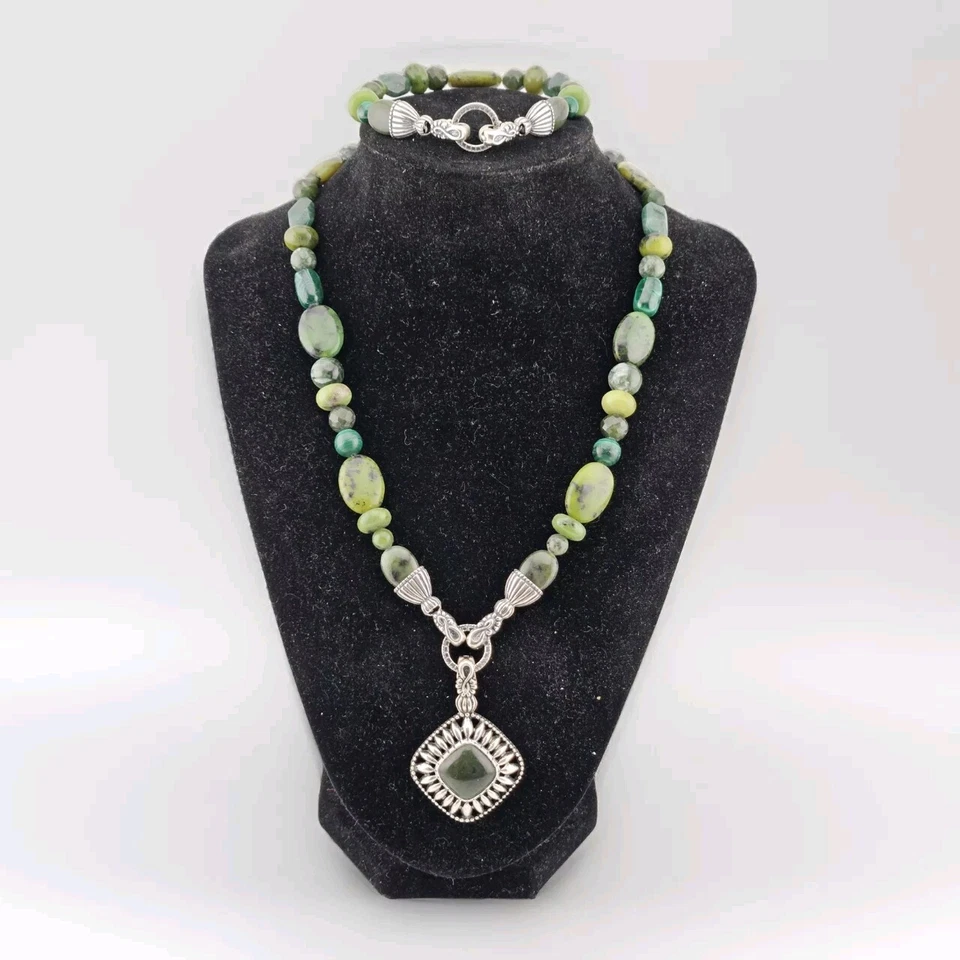 Carolyn Pollack 925 Sterling Silver Jadeite Necklace, Bracelet, And Pendant - Image 1 of 4