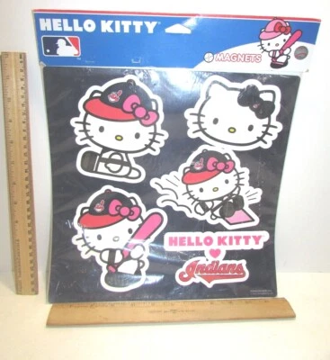 Nuevo 2014 Cleveland Indians Chief Wahoo Hello Kitty 12x15" Imán Hoja de 5 Raro Foto 1 de 4