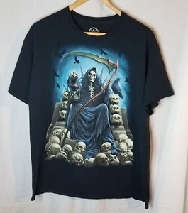 Camiseta Grande Parca Trono DOM Reloj de Arena Calaveras Cuervos Pájaros Metal Negro - Imagen 1 de 4