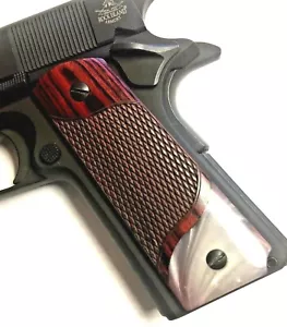 1911 Full Size CLASSIC Checkered Rosewood Grips Pearl Accent - Picture 1 of 5
