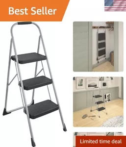 Platinum Grey Folding Step Stool - Lightweight, Slip-Resistant, 3-Step Design - Picture 1 of 10