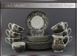 Servicio de café 6P. Taza de plato J. G. Meakin "Stratford Stage" - Imagen 1 de 15