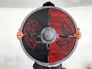 Medieval Wooden Viking Bear Design Warrior Shield Authentic Battleworn Shield - Picture 1 of 6