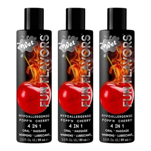 3 x 89ml Wet Fun Flavours Poppn Cherry Edible Water Based Lube Massage Gel - Picture 1 of 3