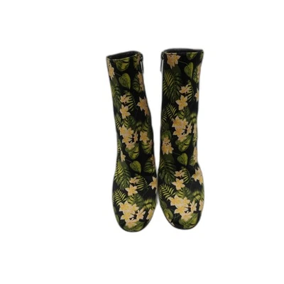 Gianvito Rossi Yellow/Green Floral Tropical Print Block Heel Ankle Boots Size 42 - Изображение 1 из 4