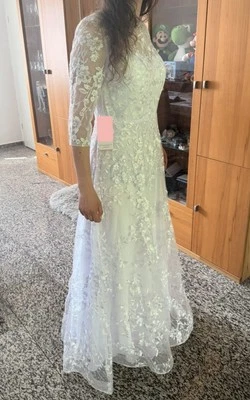 Brautkleid Gr. 38/40 NEU mit Etikett, Weiß 3/4 Arm A-Linie Bodenlang, Pailletten - Bild 1 von 4