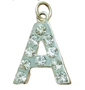 Letter A Silver Tone Crystals Rhinestones Pendant 1” - Picture 1 of 11