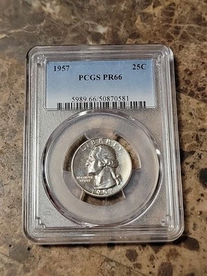 1957 Washington Silver Quarter PCGS Graded PR66 #44869677 - Image 1 of 2