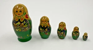 Juego de 5 muñecas rusas raras de anidación - hechas a mano de madera vintage - Imagen 1 de 9
