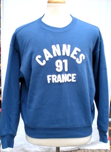 H&M Cannes France Blue Crewneck Sweatshirt Women’s Size M Appliqué Long Sleeve￼ - Picture 1 of 6