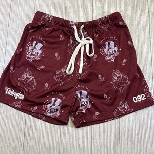 Civil Regime Shorts Mens Medium Maroon Mesh Skull Angel Graphic Gym 092 Athletic - Picture 1 of 11