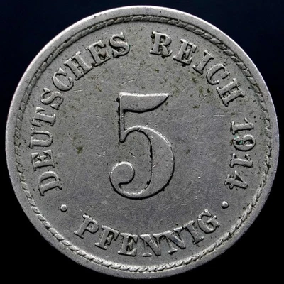 1914A Germany Empire 5 Pfennig Coin, km11 - Great Coin 🇩🇪 🌏 💠 - Image 1 of 4