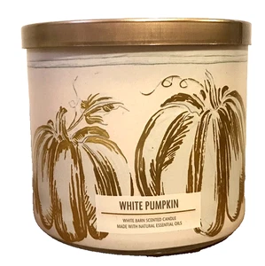 WHITE PUMPKIN CANDLE LARGE 14.5oz 3 wick Bath Body Works SOY WAX BLEND NIB GOLD - Picture 1 of 3