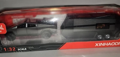 Xinhaodi Tesla Model 1:32 Scale Cyber Truck With Trailer, Pullback, Lights... - Image 1 of 4