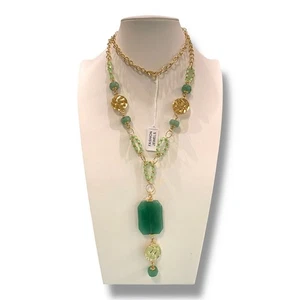 Fashion Steel - Collana lunga color oro, con AGATA VERDE NATURALE - Picture 1 of 3