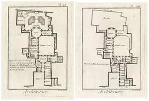 2 Antique Architecture Prints-Ground and 1st floor plan-Benard-Panckoucke-1784 - Picture 1 of 11