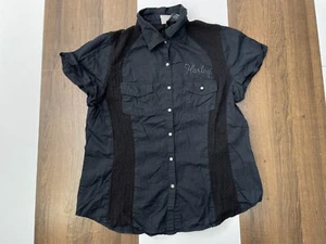 Harley Davidson Womens Size L Dark Navy Blue Button Shirt Motorcycle Biker Top - Picture 1 of 11