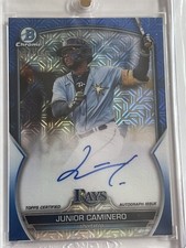 JUNIOR CAMINERO 2023 Bowman Chrome Prospect Autograph BLUE MOJO Refractor #d/150