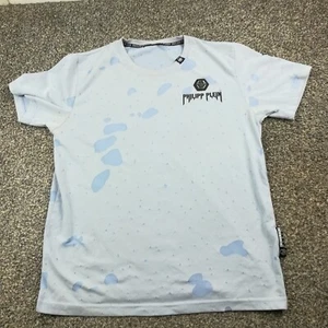Philipp Plein T-Shirt Distressed Blue 22x26 Mens Medium - Picture 1 of 12