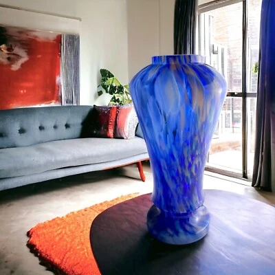 Ruckl & Welz Large Antique Kralik Vase | Czech Bohemian Blue Spatter Art Glass - Image 1 of 4