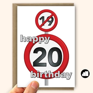 20th birthday card for boy or girl, funny speed sign, son daughter - Picture 1 of 10