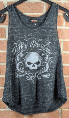 Regata feminina Harley Davidson Scull motociclista Boston grunge gótica - Imagem 1 de 4