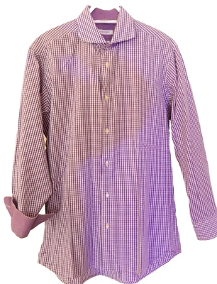 Camisa Isaac Mizrahi Cuello Cortado Puño en Contraste-15.5 Slim, Morado y Blanco Cuadros Foto 1 de 4