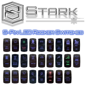 LED Rocker Switch Laser Backlit Etched Dual Light 20A 12V ON / OFF - Design (C) - Bild 1 von 28