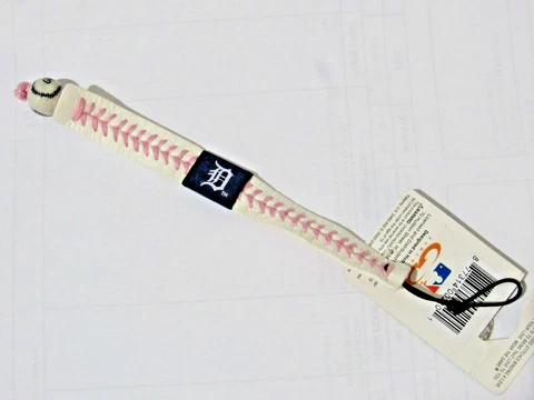 MLB Detroit Tigers White w/Pink Stitching Team Baseball Seam Bracelet Gamewear Cover