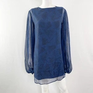 Winter Kate Blue DIXIE Mini Shift Dress Size M Silk Balloon Sleeve Tunic Length - Picture 1 of 12