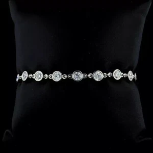 14k White Gold Plated 7 Ct Moissanite Round Cut Bezel Tennis Bracelet - Picture 1 of 2