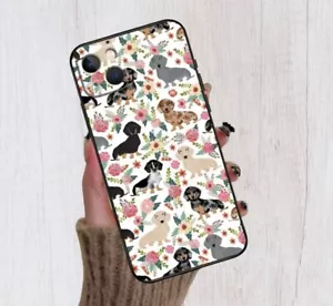 iPhone 16 XR 14 15 11 12 Plus Pro Cover Case Sausage Dog Pink Heart Dachshund - Picture 1 of 1