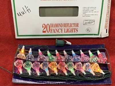 Vintage Diamond Reflector Fancy Crystal Gem 20 Christmas Tree Lights Multi Color - Image 1 of 4
