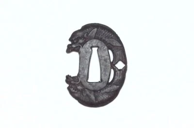 Edo Period Kinai Ryujin-Zu Dragon Motif Hamidashi-Gata Tsuba - Image 1 of 2