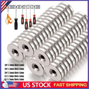 Lot Countersunk Ring Round Disc Strong Neodymium Magnets Rare Earth with Hole - Picture 1 of 12