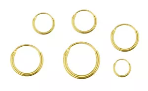 Mens Single Gold Plated on Sterling Silver Hoop Sleeper Earring 6mm to18mm - Picture 1 of 1