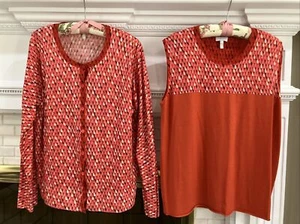 Escada “lipstick” twin Set Cardigan And Top, Red 100% Lightweight Wool Pre-loved - Picture 1 of 11