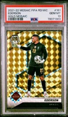 2021-22 Ederson Panini Mosaic World Cup Gold Brazil Soccer Card 10/10 PSA 10 - Image 1 of 3