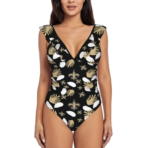 New Orleans Saints Women's Ruffle One Piece Swimsuit Hawaiian Printed Swimsuit Cover