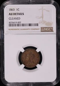1863 Indian Head Cent NGC AU Details Cleaned - Picture 1 of 2