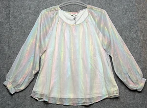 Andree by Unit Shirt Womens 1X White Sheer Iridescent Party Radiant Club Festive - Picture 1 of 16