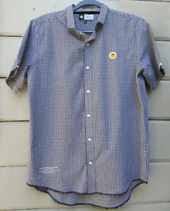 LRG Para Hombre M Negro Blanco Smiley Gingham 100% Algodón SS Botones Frontal Camisa Informal - Imagen 1 de 9