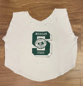 Vintage Michigan State University Cut Off Crop Sweatshirt Block S Logo - Picture 1 of 4