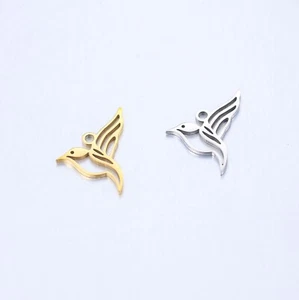 20pcs Stainless Steel Polished Bird Pendant Hollow Jewelry Making Charms - Picture 1 of 8