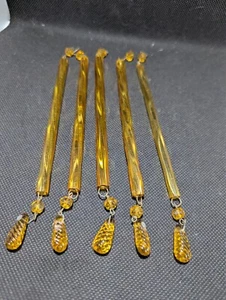 LOT OF 5 AMBER TWISTED STRAWS RODS SWIZZLE STICKS CRYSTAL CHANDELIER PART 6 1/2" - Picture 1 of 9